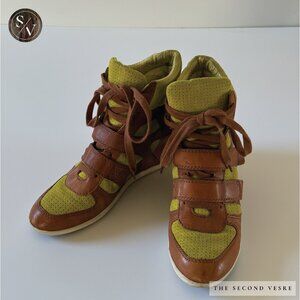 Ash Limited Bowie Hidden Wedge Sneaker, Size 41 (10), Yellow Suede, Tan Leather